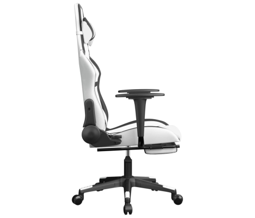 Silla gaming masaje y reposapiés cuero sintético negro blanco