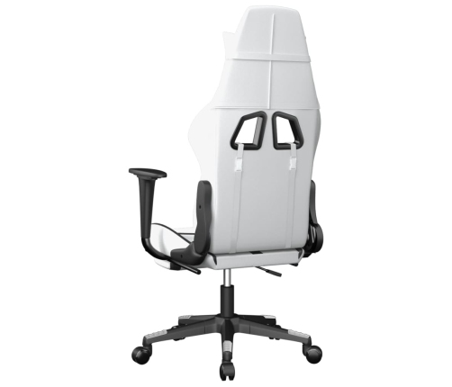 Silla gaming masaje y reposapiés cuero sintético negro blanco