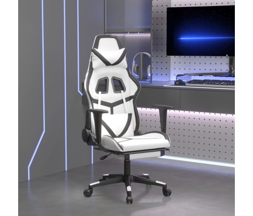 Silla gaming masaje y reposapiés cuero sintético negro blanco