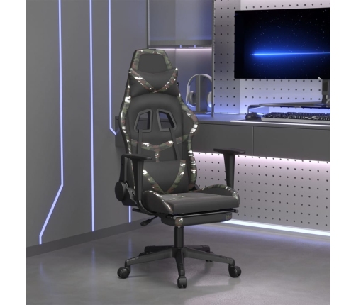 Silla gaming masaje reposapiés cuero sintético negro camuflaje