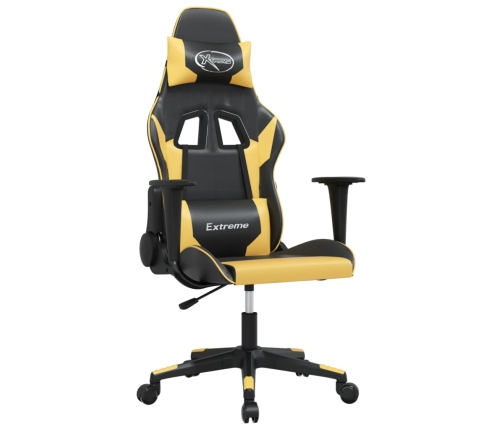 Silla gaming de masaje cuero sintético negro y dorado