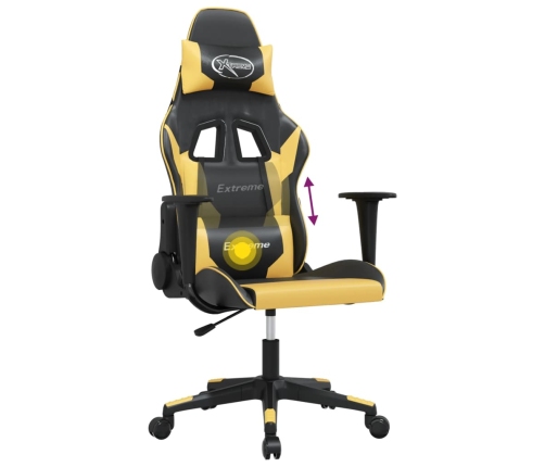 Silla gaming de masaje cuero sintético negro y dorado