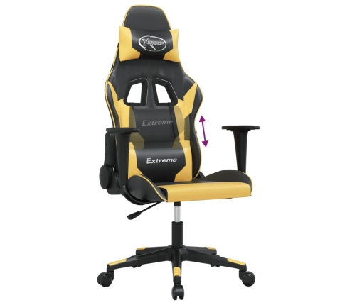 Silla gaming de masaje cuero sintético negro y dorado