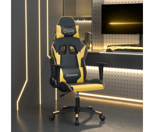 Silla gaming de masaje cuero sintético negro y dorado