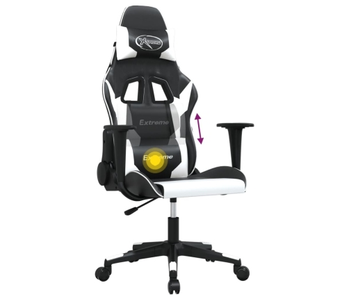 Silla gaming de masaje cuero sintético negro y blanco