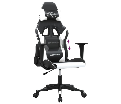 Silla gaming de masaje cuero sintético negro y blanco