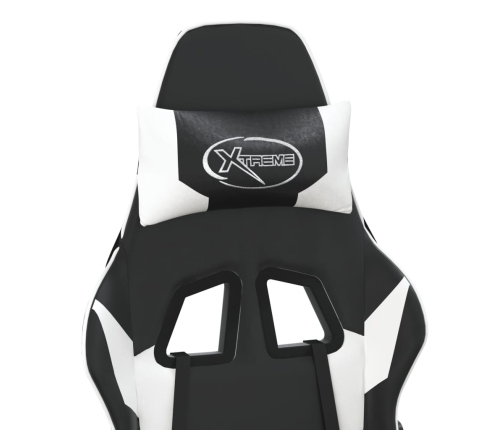 Silla gaming de masaje cuero sintético negro y blanco