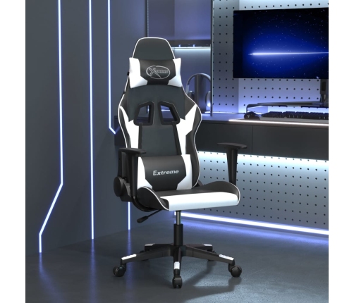 Silla gaming de masaje cuero sintético negro y blanco