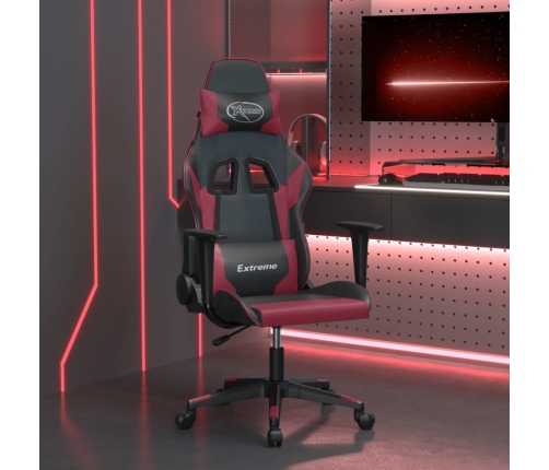 Silla gaming de masaje cuero sintético negro y rojo vino tinto