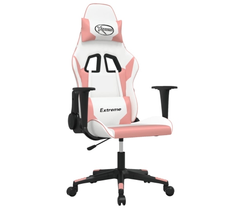 Silla gaming de masaje cuero sintético blanco y rosa