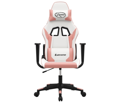 Silla gaming de masaje cuero sintético blanco y rosa