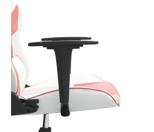 Silla gaming de masaje cuero sintético blanco y rosa