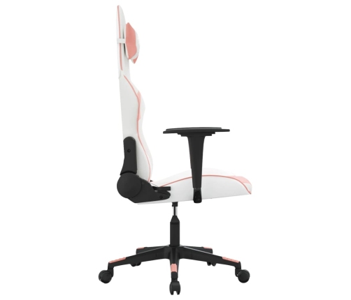 Silla gaming de masaje cuero sintético blanco y rosa