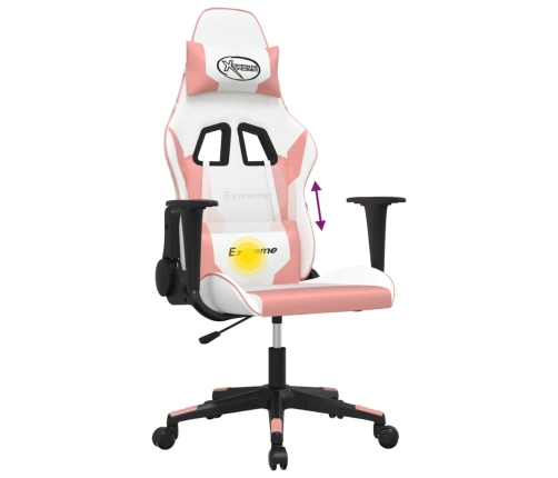 Silla gaming de masaje cuero sintético blanco y rosa