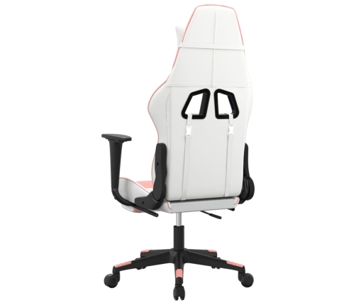 Silla gaming de masaje cuero sintético blanco y rosa