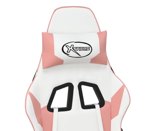 Silla gaming de masaje cuero sintético blanco y rosa