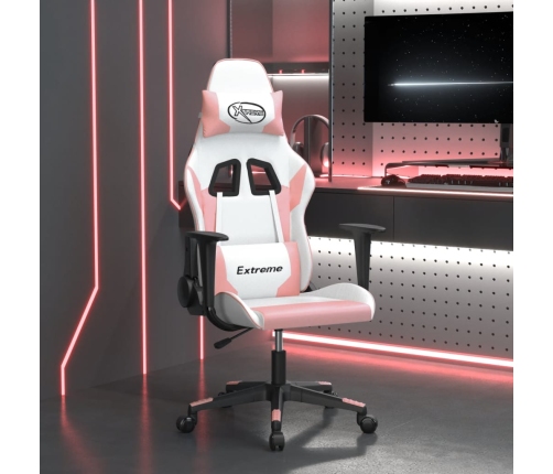 Silla gaming de masaje cuero sintético blanco y rosa