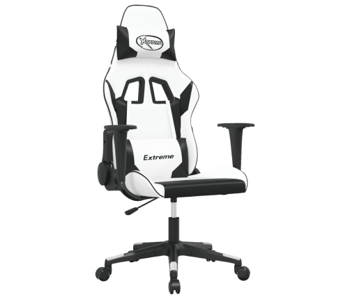 Silla gaming de masaje cuero sintético blanco y negro