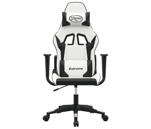 Silla gaming de masaje cuero sintético blanco y negro