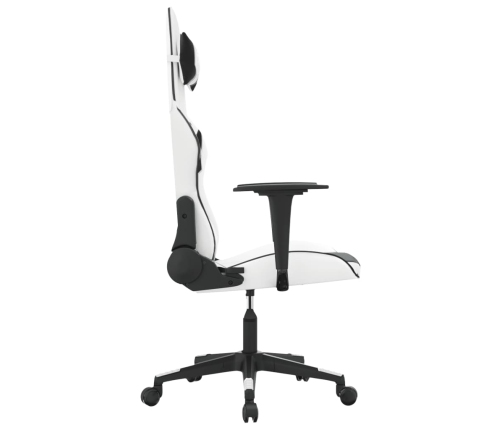 Silla gaming de masaje cuero sintético blanco y negro