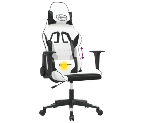 Silla gaming de masaje cuero sintético blanco y negro