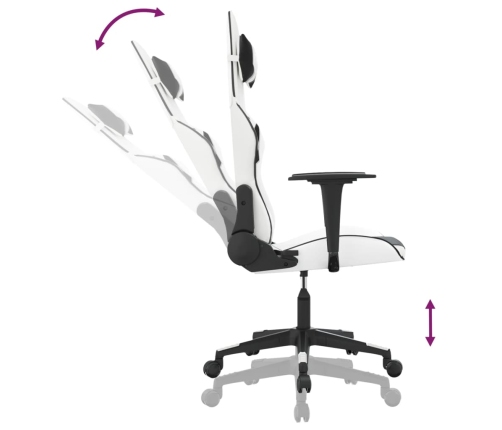 Silla gaming de masaje cuero sintético blanco y negro