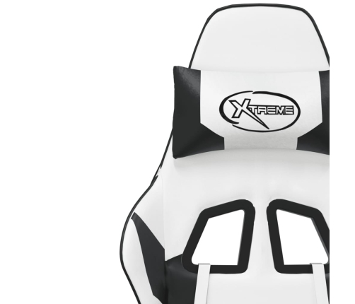 Silla gaming de masaje cuero sintético blanco y negro