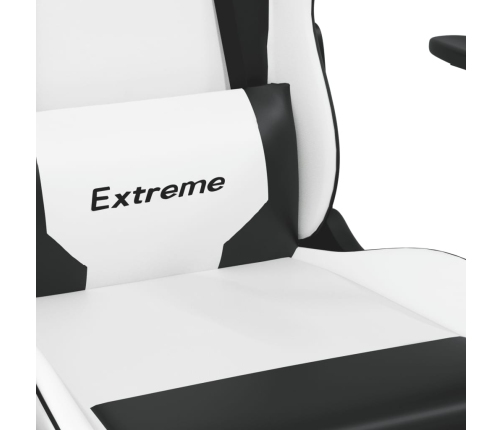 Silla gaming de masaje cuero sintético blanco y negro