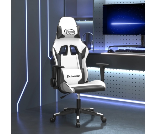 Silla gaming de masaje cuero sintético blanco y negro