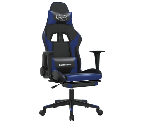 Silla gaming de masaje y reposapiés cuero sintético negro azul