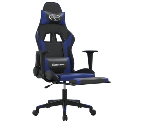 Silla gaming de masaje y reposapiés cuero sintético negro azul