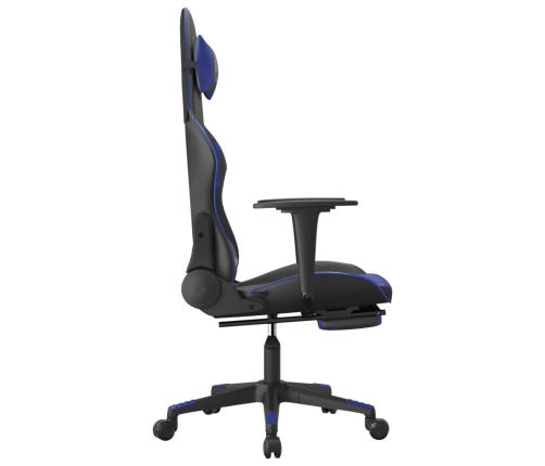 Silla gaming de masaje y reposapiés cuero sintético negro azul