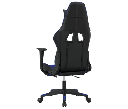 Silla gaming de masaje y reposapiés cuero sintético negro azul