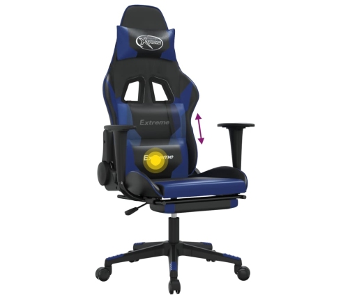 Silla gaming de masaje y reposapiés cuero sintético negro azul