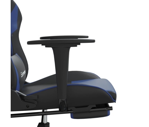 Silla gaming de masaje y reposapiés cuero sintético negro azul