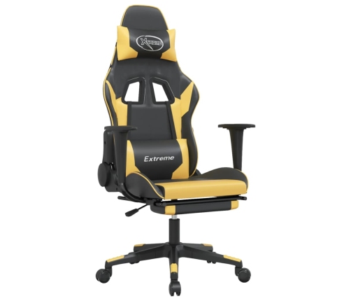 Silla gaming masaje y reposapiés cuero sintético negro dorado