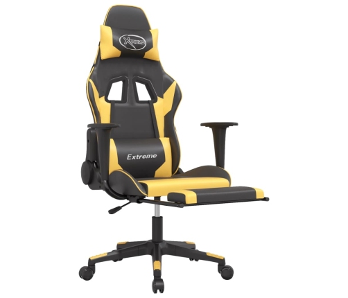 Silla gaming masaje y reposapiés cuero sintético negro dorado