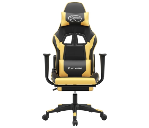 Silla gaming masaje y reposapiés cuero sintético negro dorado