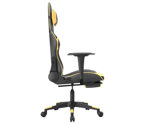 Silla gaming masaje y reposapiés cuero sintético negro dorado