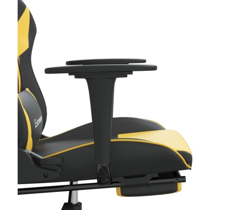 Silla gaming masaje y reposapiés cuero sintético negro dorado