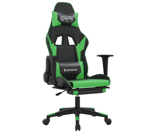 Silla gaming de masaje y reposapiés cuero sintético negro verde