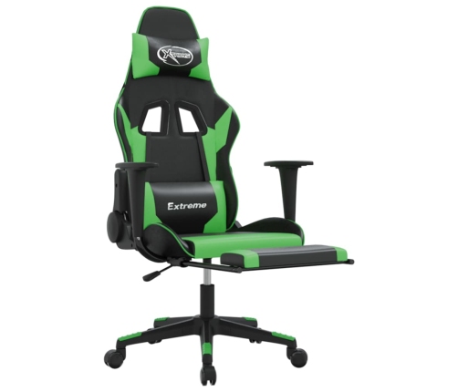 Silla gaming de masaje y reposapiés cuero sintético negro verde