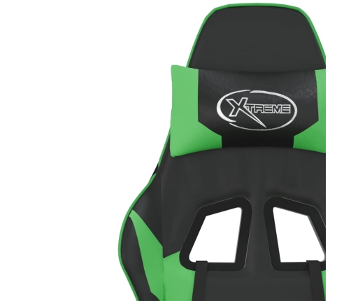 Silla gaming de masaje y reposapiés cuero sintético negro verde