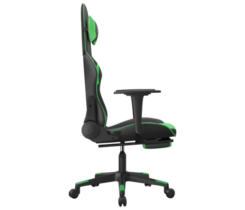 Silla gaming de masaje y reposapiés cuero sintético negro verde