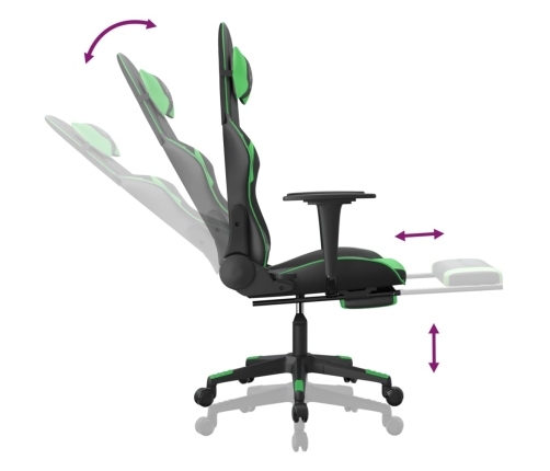 Silla gaming de masaje y reposapiés cuero sintético negro verde