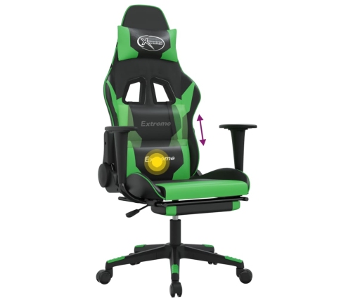 Silla gaming de masaje y reposapiés cuero sintético negro verde