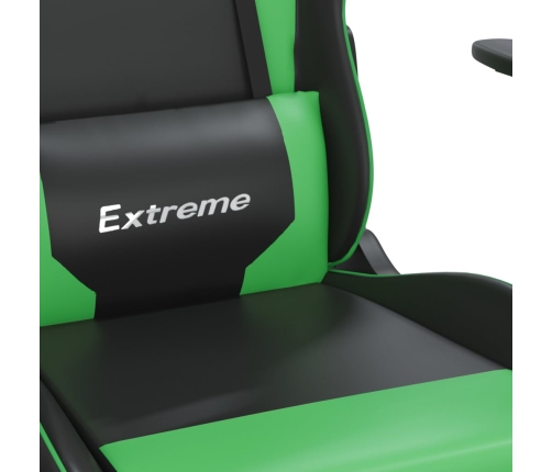 Silla gaming de masaje y reposapiés cuero sintético negro verde