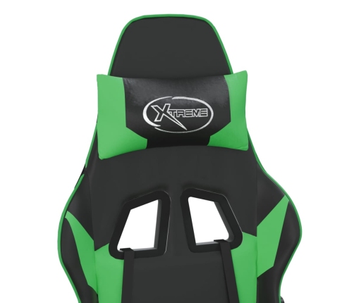 Silla gaming de masaje y reposapiés cuero sintético negro verde