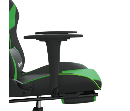 Silla gaming de masaje y reposapiés cuero sintético negro verde