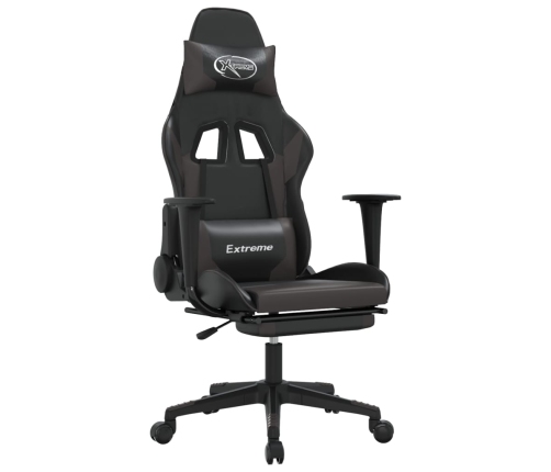 Silla gaming de masaje y reposapiés cuero sintético negro gris